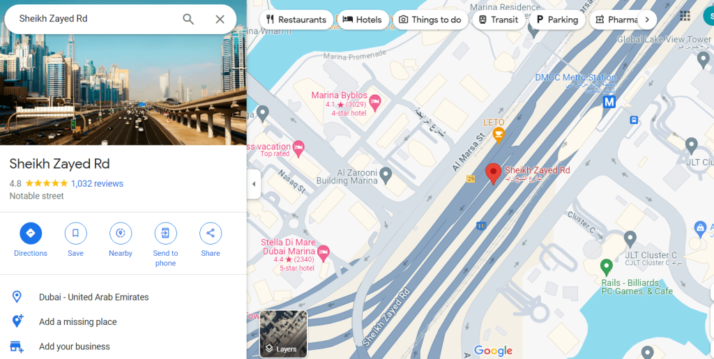 نقشه گوگل جاده شیخ زاید دبی